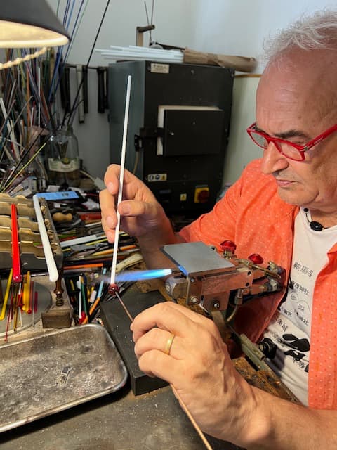 Venetian glass bead making by Maurizio Lotter at Atelier Mauri in Kyoto, Japan