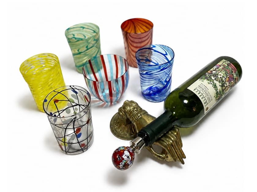 Handcrafted Venetian glass tumblers and bottle stopper